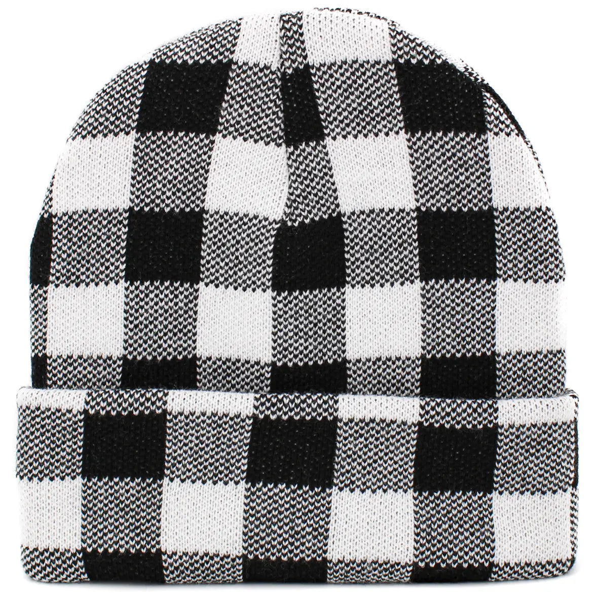 Buffalo Plaid Beanie - White & Black