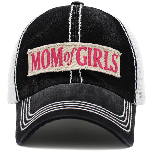 Mom of Girls Vintage Ballcap - Black